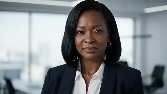 Smiling African American businesswoman in office.