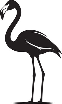 Elegant Flamingo Standing Silhouette in Side View Vector Clipart