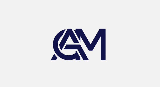 Navy monogram "AGM" on a white background. Letters overlap, "A" is partially visible