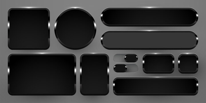 Sleek Black Glossy UI Buttons and Frames Set.