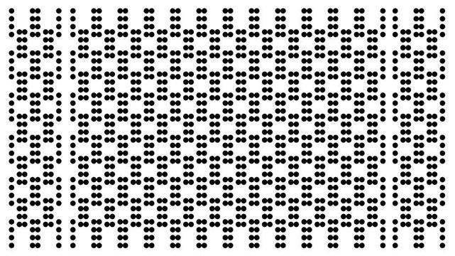 The geometric cluster of dots changes during the animation.