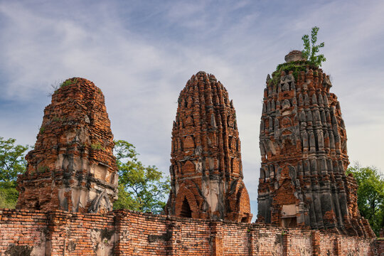 Ancient ruins of Wat Mahathat temple in Ayutthaya Historical Park, Thailand