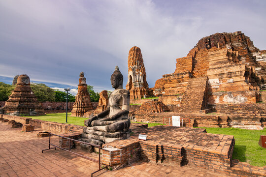 Ancient ruins of Wat Mahathat temple in Ayutthaya Historical Park, Thailand