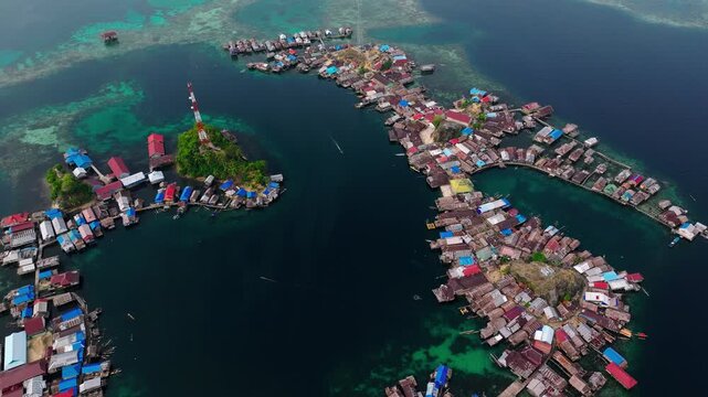 Scenic Drone View of Island Community &ndash; Kepulauan Kabalutan Togean Island Indonesia