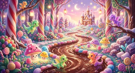Fototapeta premium Sweet Dragon Land: A Magical Candy Forest Adventure