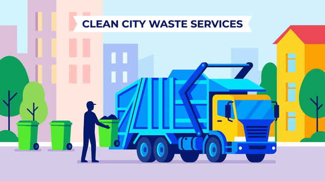Garbage Truck Collecting Waste in Urban Environment.