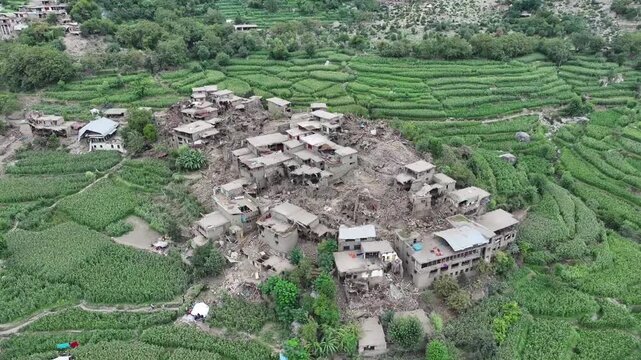 Aerial View of Earthquake Damage in Kunar Province &ndash; Village in Ruins