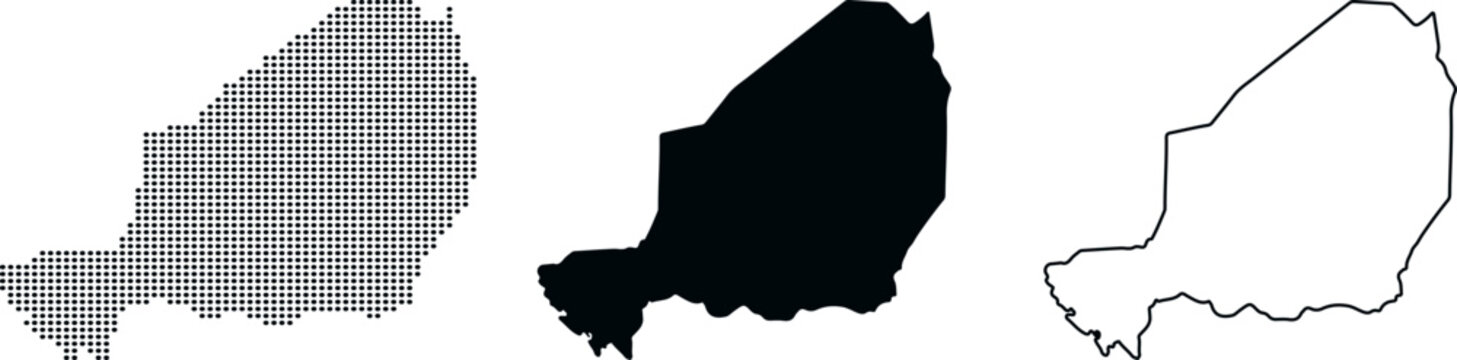 Niger map outline dotted silhouette and solid shape vector illustration