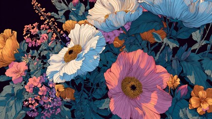 Naklejka premium Flowers blend together on this graphic design.