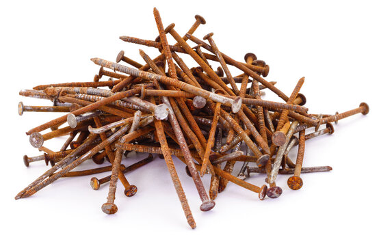 Pile of rusty nails authentic photography