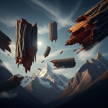 Floating Rock Formations in Fantasy Landscape.