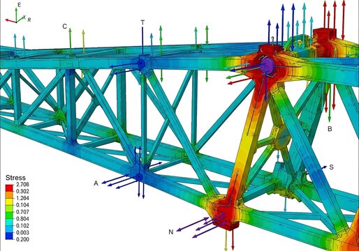 Colorful Structural Truss Bridge Finite Element Analysis Visualization
