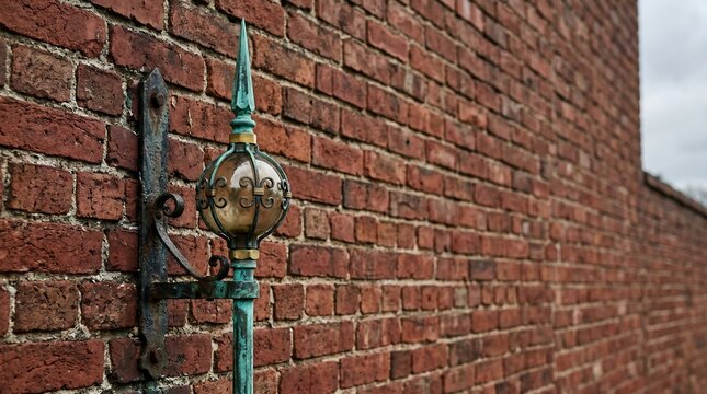 Patinated Copper Rod on Historical Brick