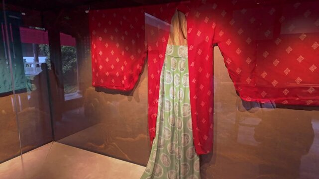 Traditional costumes exhibited in the Qianwang Temple Scenic Area in Hangzhou