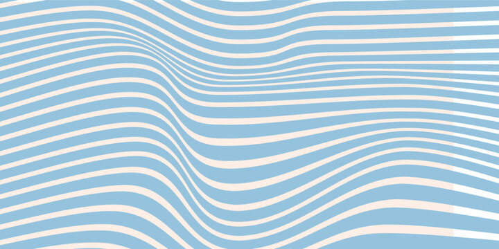 Blue and beige diagonal wavy lines seamless pattern. Simple vector abstract liquid stripes background. Funky groovy texture with diagonal waves, fluid shapes, flow.