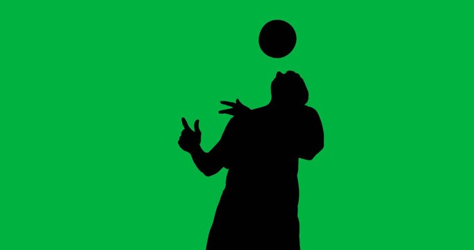 Digital animation of silhouette of soccer juggling the ball against white background