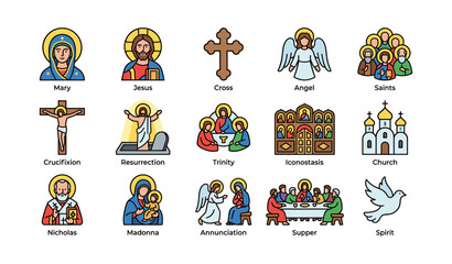 Fototapeta premium Religious symbols: christian icons of jesus, saints, and church imagery
