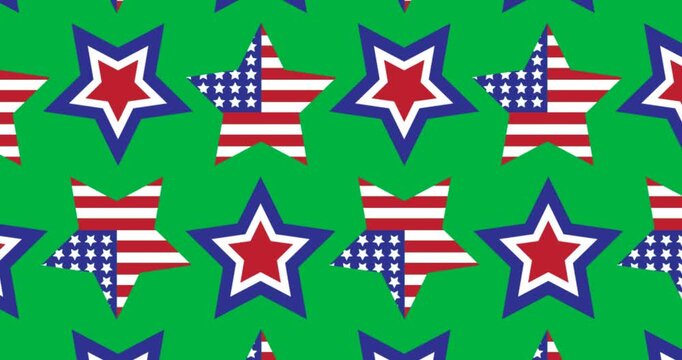 Digital animation of american flag design over multiple stars against black background