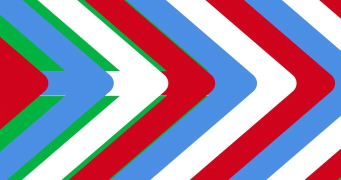 Digital animation of red, white and blue arrows forming a pattern background with copy space