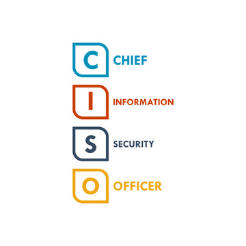 CISO Chief Information Security Officer infographic with icons for leadership, communication, protection, and authority. Professional cyber security management concept for business.
