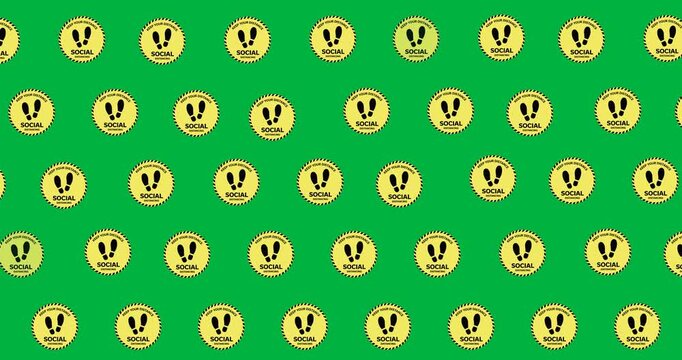 Digital animation of multiple social distancing symbol icons in seamless pattern on black background