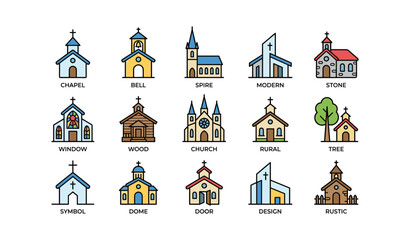 Fototapeta premium Various church designs with architectural elements and styles