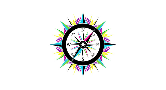 Colorful Compass Navigation Tool Instrument.