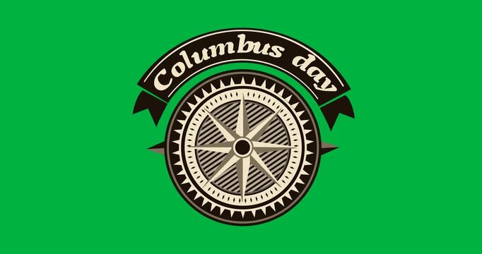 Digital animation of happy columbus day text with helm icon against black background