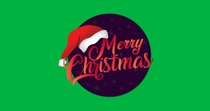 Digital animation of merry christmas text banner with santa hat icon against black background