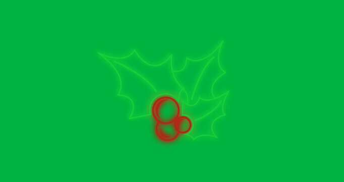 Digital animation of neon mistletoe icon against black background