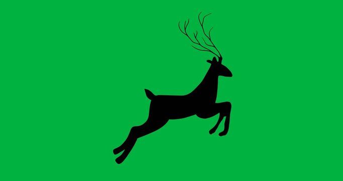 Digital animation of black silhouette of reindeer against white background