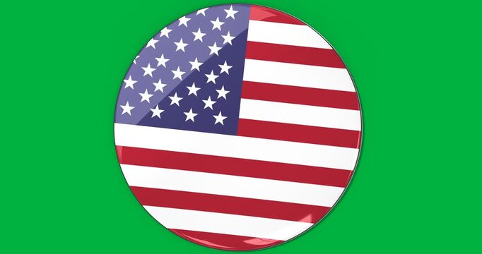 Digital animation of american flag design over round banner against black background