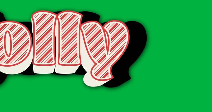 Digital animation of jolly text banner against black background