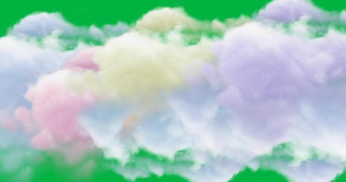 Digital animation of colorful smoke clouds with copy space against black background
