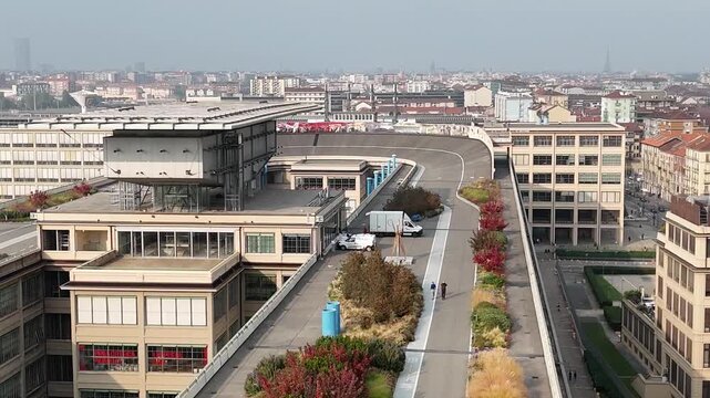 Lingotto Rooftop Garden & Former Fiat Test Track, Turin Italy &ndash; Green Urban Transformation Aerial