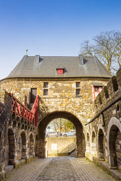 Arch in the medieval ponttor city gate in Aachen, Germany