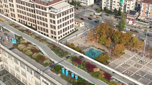 Lingotto Rooftop Garden & Turin Urban Landscape, Italy &ndash; Aerial City View