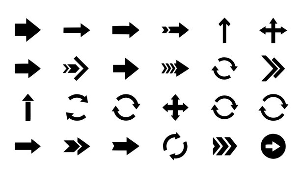 Black arrow icon set directional navigation arrows minimal flat vector collection