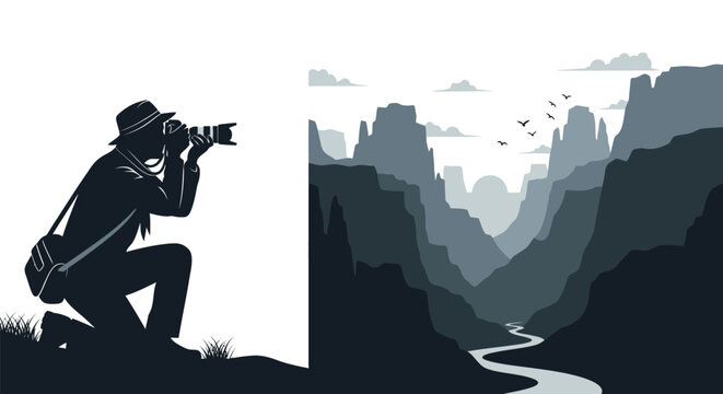 Man taking photo with camera outdoors.