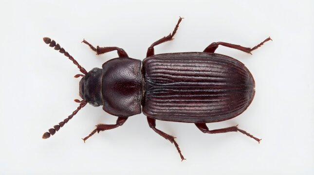 Dark Beetle on White  Closeup of a Dark Mealworm Beetle.
