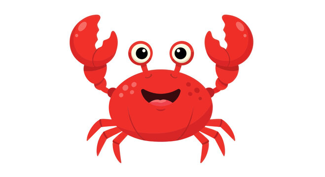 Cute cartoon crab waving claws, isolated on white background.