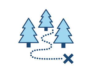 Fototapeta premium Forest path to treasure map vector design with trees and dotted line