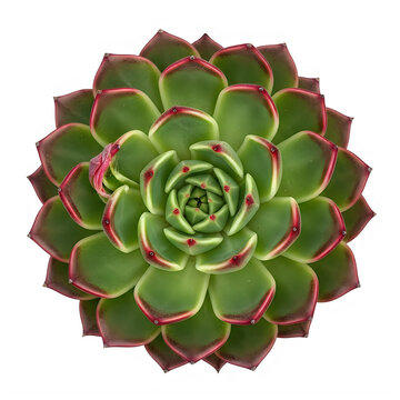 A green succulent plant with red edges isolated on transparent background