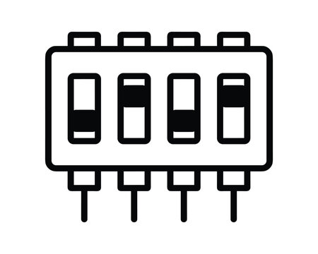 Four DIP Switches with levers in different positions vector illustration