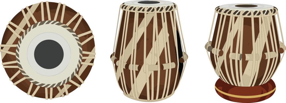 Tabla Drum Illustration Set in Different Views for Music, Cultural, and Instrument Design