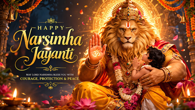 Divine celebration of Lord Vishnu Avtar Narasimha Jayanti festival symbolizing protection victory of good over evil devotion spirituality blessings