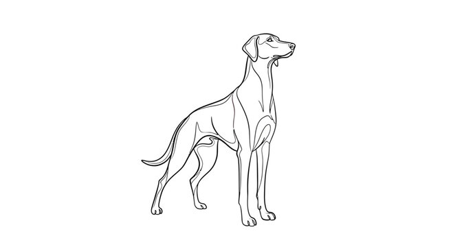 Elegant Minimalist Line Art Drawing of a Standing Vizsla Dog or Weimaraner Vector Illustration