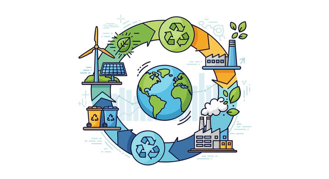 Sustainable Earth Cycle: Renewable Energy, Industry, and Recycling Concept