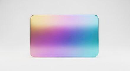 Fototapeta premium 3D Rendering of a Blank Iridescent Credit Card or Rectangular Glass Plaque with Vibrant Gradient on White Background