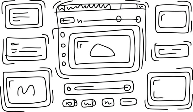 Hand drawn sketch showing user interface elements for website development and application structure planning process